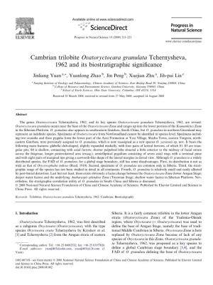 Cambrian Trilobite Ovatoryctocara Granulata Tchernysheva, 1962 and Its Biostratigraphic Significance