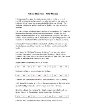 Robust Statistics – MAD Method