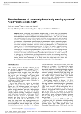 The Effectiveness of Community-Based Early Warning System of Kelud Volcano Eruption 2014