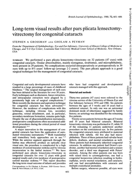 Long-Term Visual Results After Pars Plicata Lensectomy- Vitrectomy for Congenital Cataracts