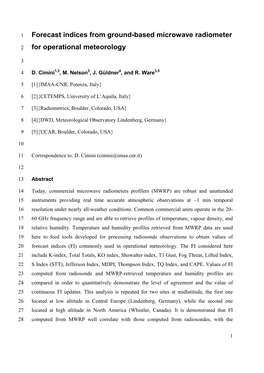 Forecast Indices from Ground-Based Microwave Radiometer For