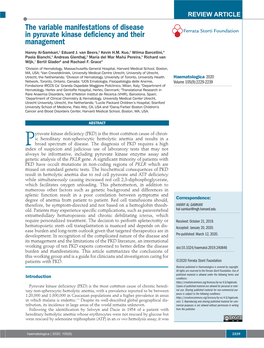 The Variable Manifestations of Disease in Pyruvate Kinase Deficiency and Their Management