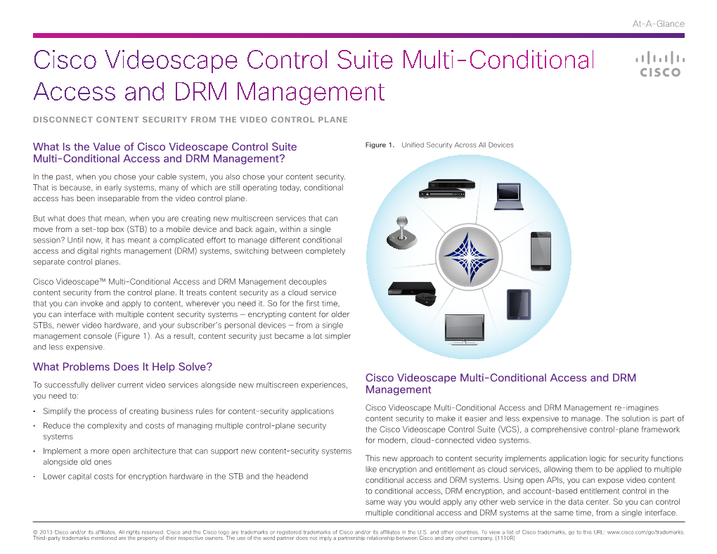 Cisco Videoscape Multi-Conditional Access and DRM Management Re-Imagines Content Security to Make It Easier and Less Expensive to Manage