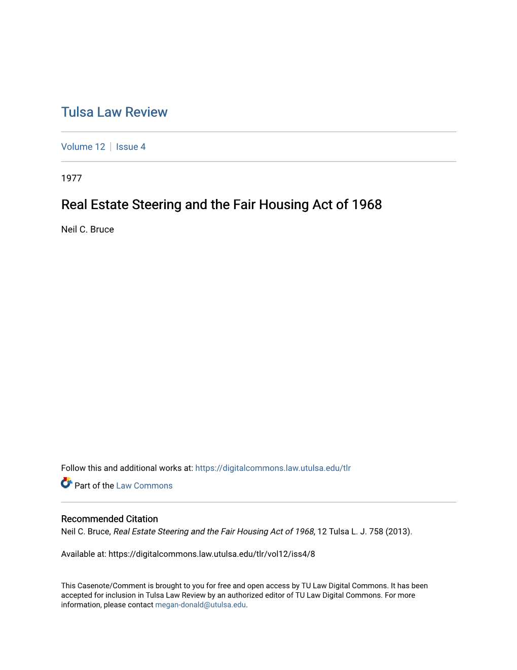 Real Estate Steering and the Fair Housing Act of 1968