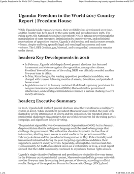 Uganda: Freedom in the World 2017 Country Report | Freedom House