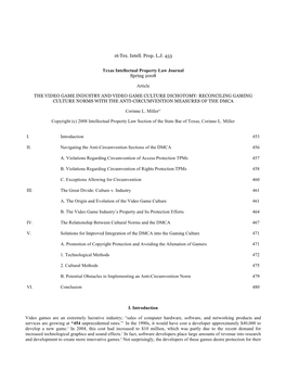 The Video Game Industry and Video Game Culture Dichotomy: Reconciling Gaming Culture Norms with the Anti-Circumvention Measures of the Dmca