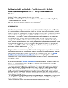 Building Equitable and Inclusive Food Systems at UC Berkeley Foodscape Mapping Project: DRAFT Policy Recommendations April 20181