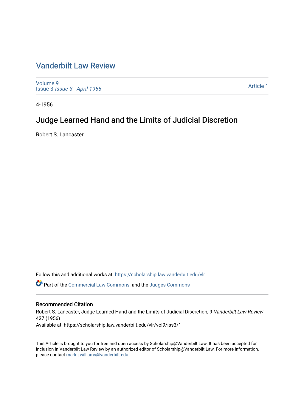 Judge Learned Hand and the Limits of Judicial Discretion
