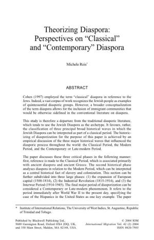 Theorizing Diaspora: Perspectives on “Classical” and “Contemporary” Diaspora