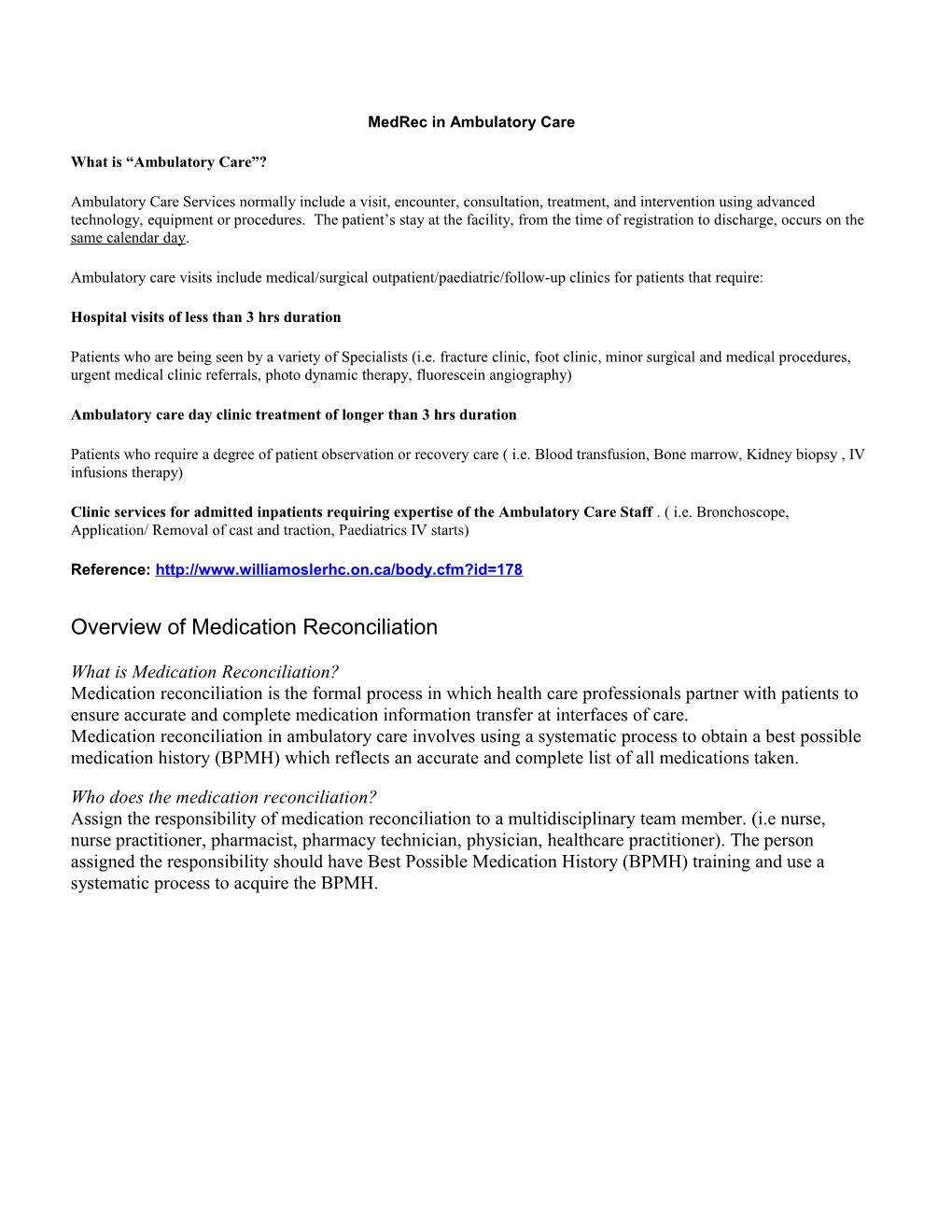 Ambulatory Care Medrec Model