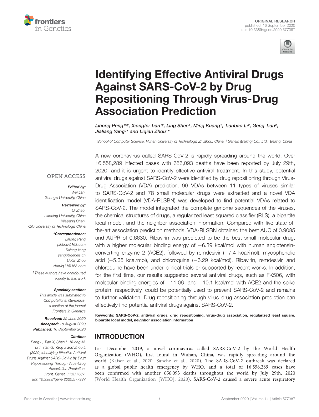 Identifying Effective Antiviral Drugs Against SARS-Cov-2 by Drug Repositioning Through Virus-Drug Association Prediction