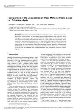 Comparison of the Composition of Three Mahonia Plants Based on GC-MS Analysis