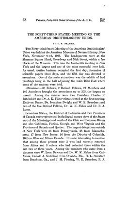 The Forty-Third Stated Meeting of the American Ornithologists' Union