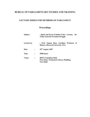 BUREAU of PARLIAMENTARY STUDIES and TRAINING Proceedings