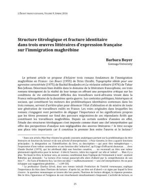Structure Titrologique Et Fracture Identitaire Dans Trois Œuvres Littéraires D’Expression Française Sur L’Immigration Maghrébine