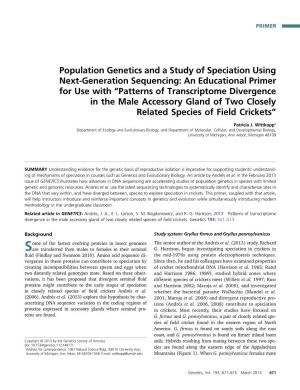 Population Genetics and a Study of Speciation Using Next-Generation