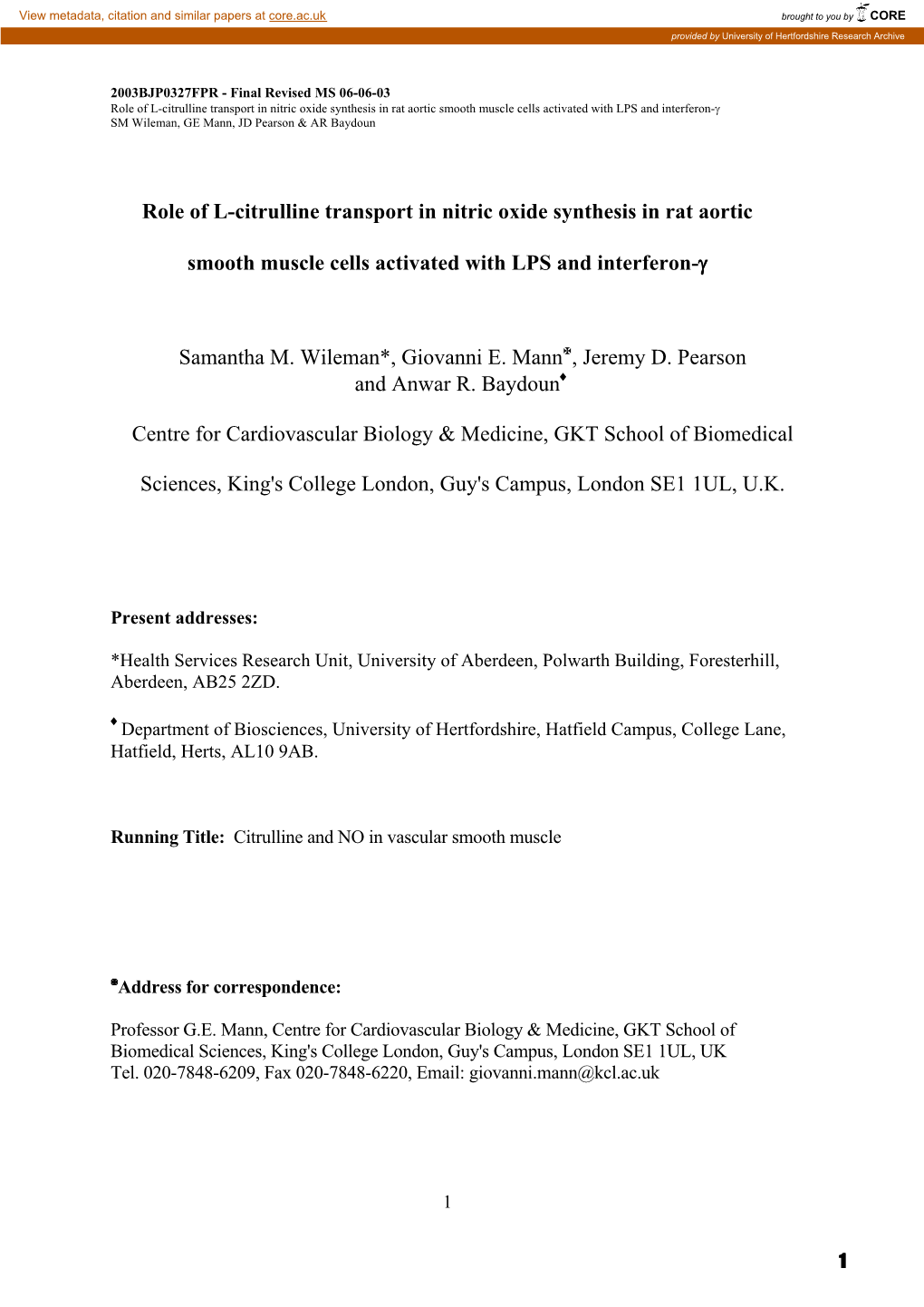 Role of L-Citrulline Transport in Nitric Oxide Synthesis in Rat Aortic Smooth