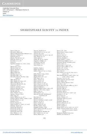 Shakespeare Survey 70 Index