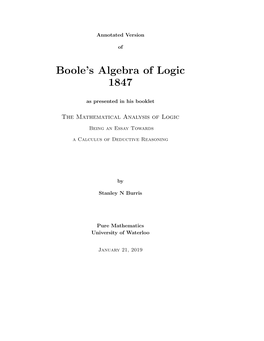 Boole's Algebra of Logic 1847