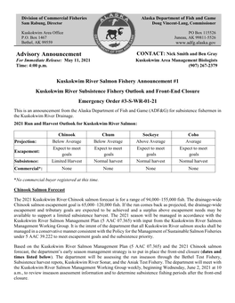Kuskokwim River Salmon Fishery Announcement #1