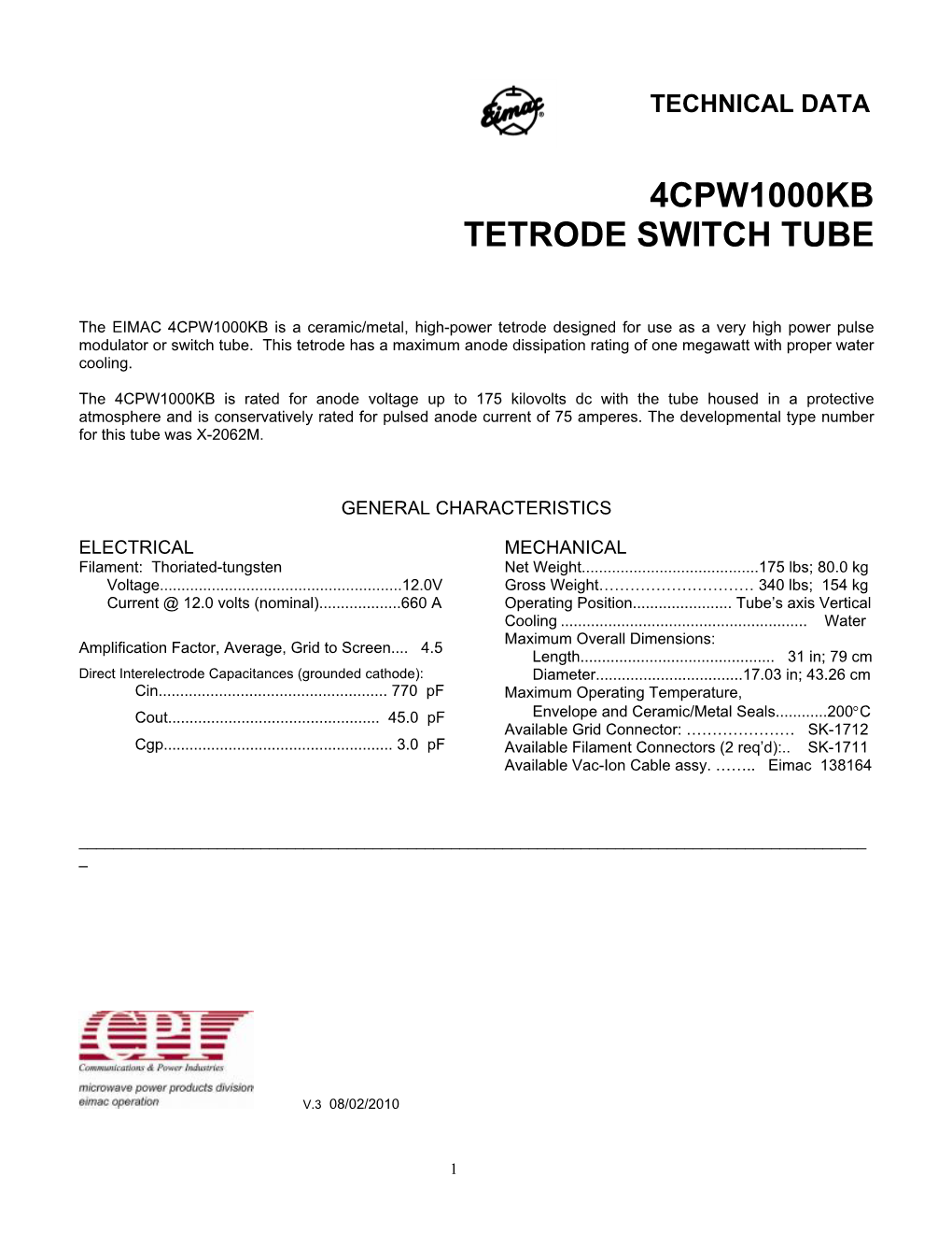 4Cpw1000kb Tetrode Switch Tube