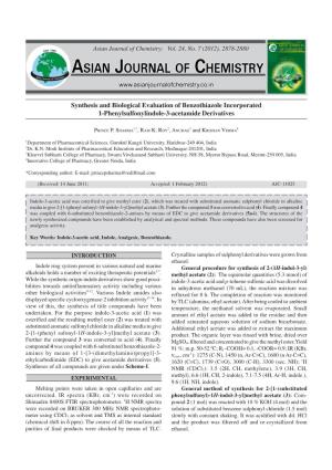 Synthesis and Biological Evaluation of Benzothiazole Incorporated 1-Phenylsulfonylindole-3-Acetamide Derivatives