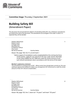 Building Safety Bill (Amendment Paper)