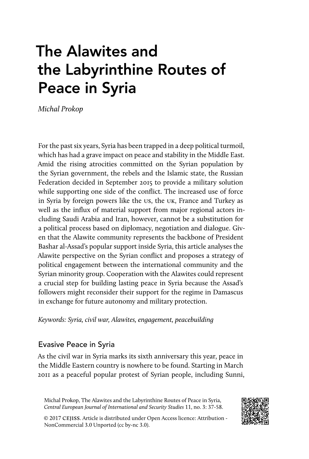 The Alawites and the Labyrinthine Routes of Peace in Syria