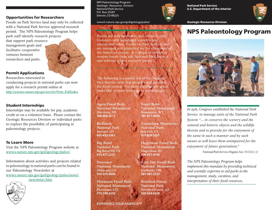 NPS Paleontology Program Geologic Resources Division National Park Service National Park Service U.S