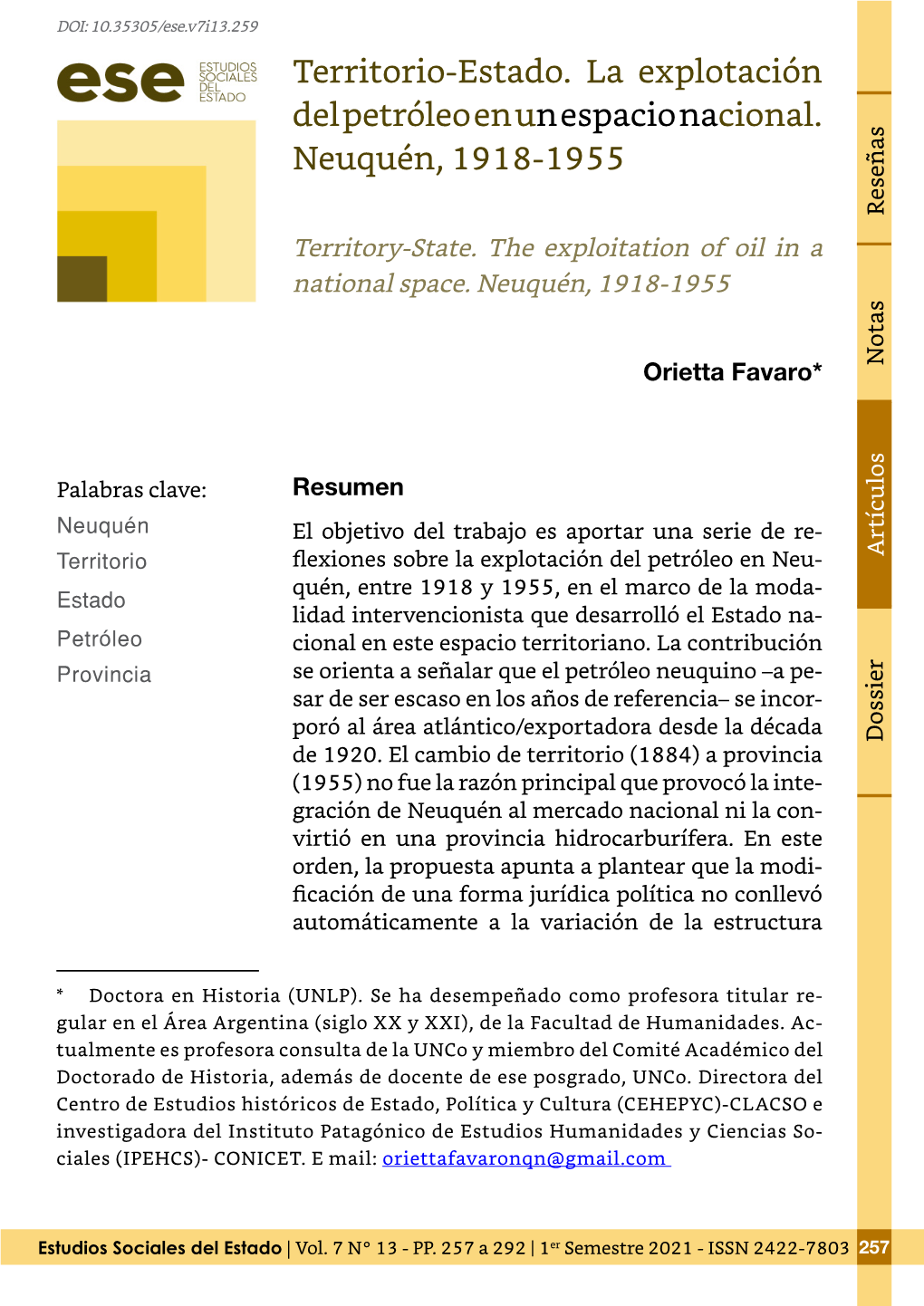 Territorio-Estado. La Explotación Del Petróleo En Un Espacio Nacional. Neuquén, 1918-1955 Reseñas