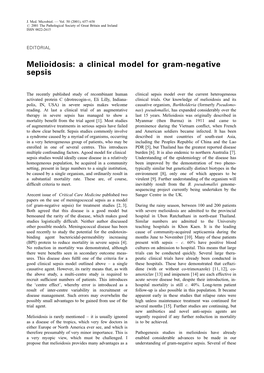 Melioidosis: a Clinical Model for Gram-Negative Sepsis