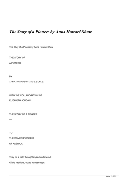 The Story of a Pioneer by Anna Howard Shaw