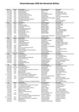 Veranstaltungen 2020 Der Gemeinde Bülkau