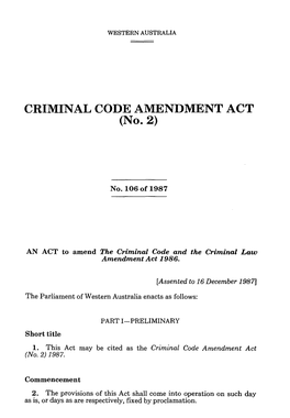 CRIMINAL CODE AMENDMENT ACT (No