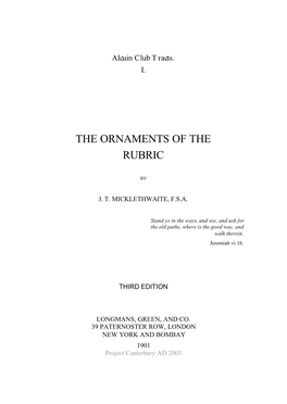 The Ornaments of the Rubric