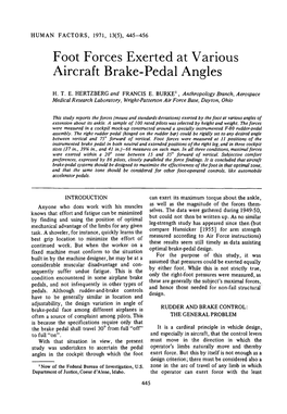 Foot Forces Exerted at Various Aircraft Brake-Pedal Angles