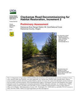 Clackamas Road Decommissioning for Habitat Restoration, Increment 2