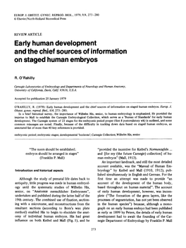Early Human Development and the Chief Sources of Information on Staged Human Embryos