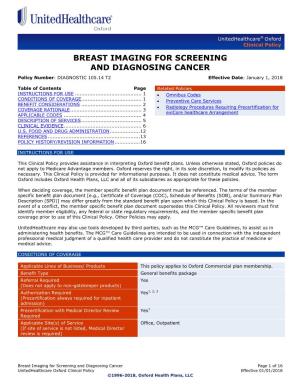 BREAST IMAGING for SCREENING and DIAGNOSING CANCER Policy Number: DIAGNOSTIC 105.14 T2 Effective Date: January 1, 2018