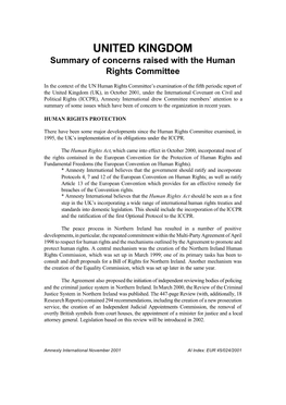 Summary of Concerns Raised with the Human Rights Committee