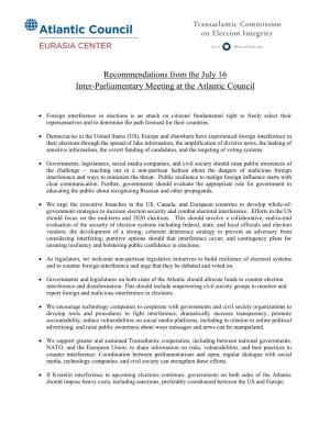 Recommendations from the July 16 Inter-Parliamentary Meeting at the Atlantic Council