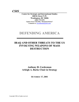 Iraq and Other Threats to the Us Involving Weapons of Mass Destruction