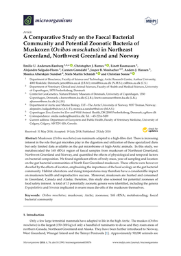 A Comparative Study on the Faecal Bacterial Community and Potential Zoonotic Bacteria of Muskoxen (Ovibos Moschatus) in Northeas