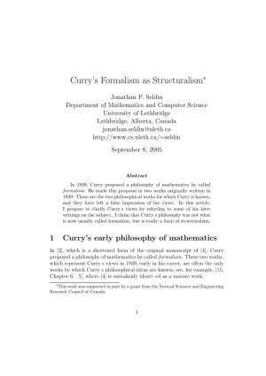 Curry's Formalism As Structuralism∗