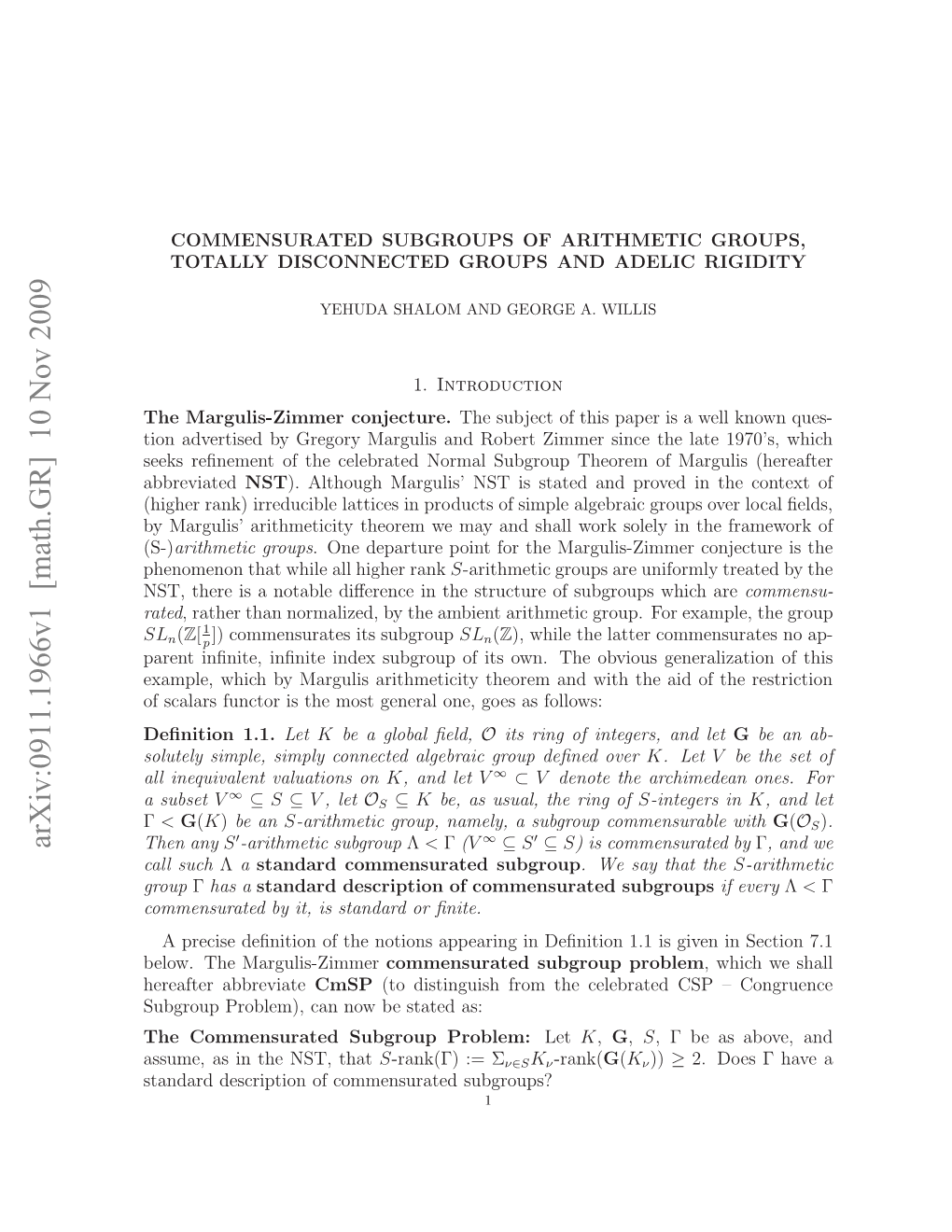 Commensurated Subgroups of Arithmetic Groups, Totally