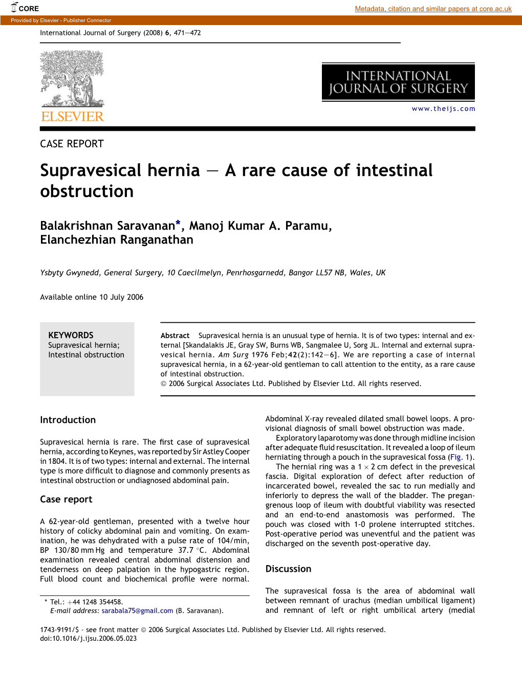 Supravesical Hernia E a Rare Cause of Intestinal Obstruction
