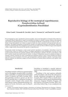 Reproductive Biology of the Neotropical Superfetaceous Pamphorichthys Hollandi (Cyprinodontiformes: Poeciliidae)