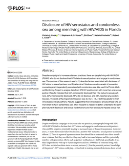 Disclosure of HIV Serostatus and Condomless Sex Among Men Living with HIV/AIDS in Florida