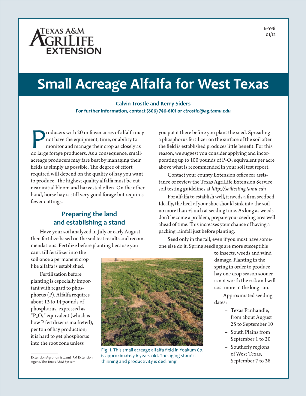 Small Acreage Alfalfa for West Texas