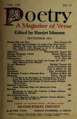 Edited by Harriet Monroe SEPTEMBER 1916 Poems Old and New
